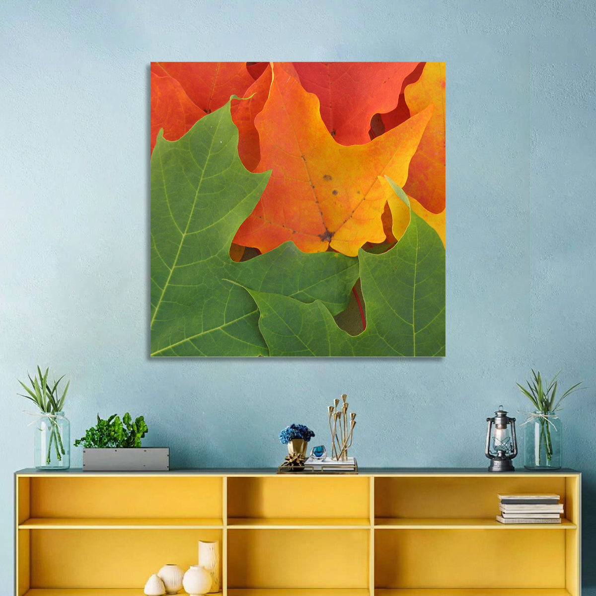 Autumn Maple Leaves Wall Art in a room, square