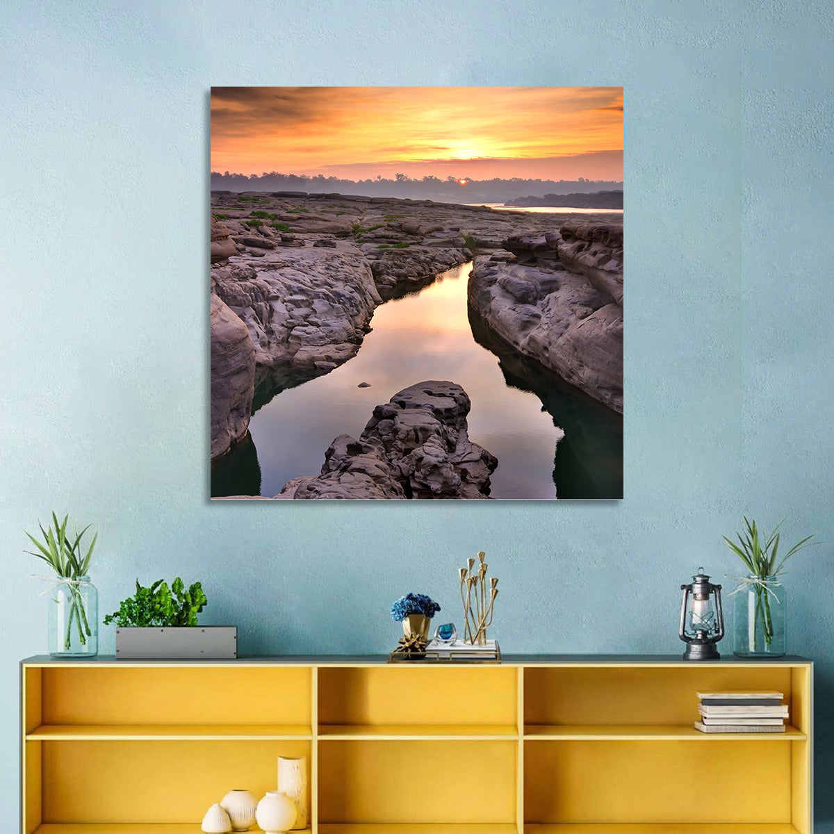 Sam Phan Bok Sunrise River Canyon Wall Art in a room, square
