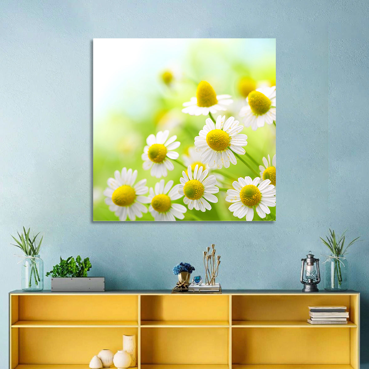 Chamomile Close-up Wall Art in a room, square