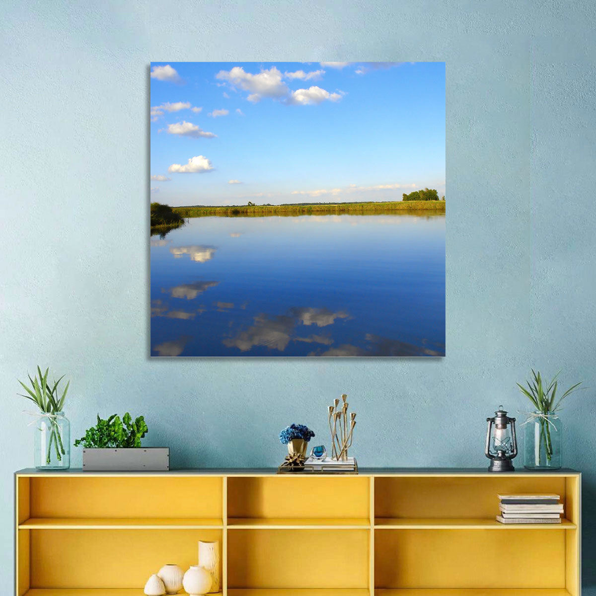 Lake Puckaway Reflection Wall Art in a room, square