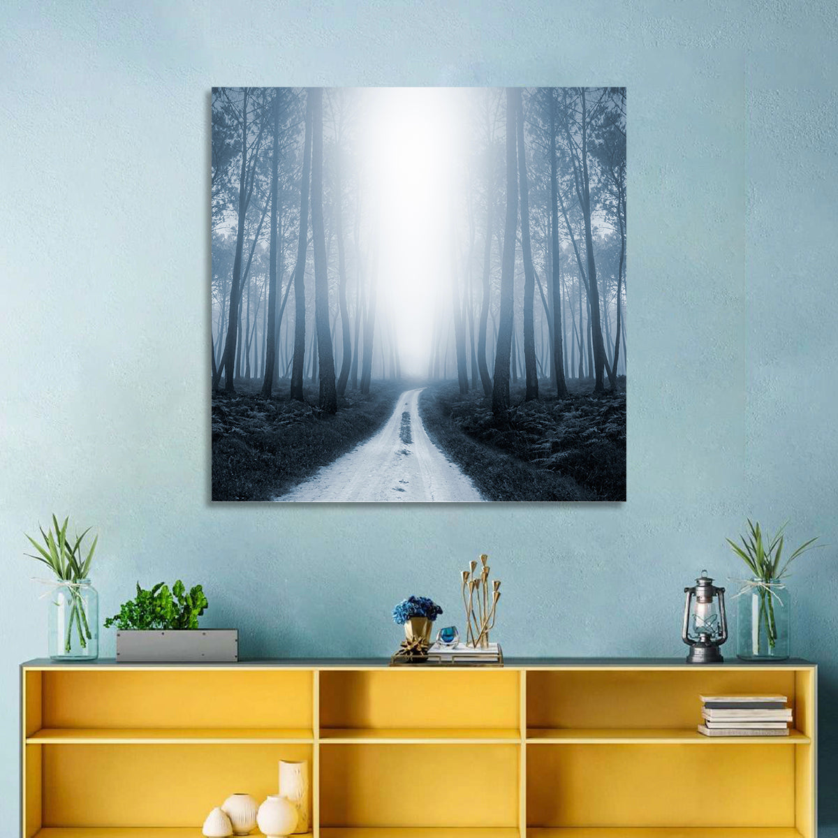 Misty Forest Road at Twilight Wall Art