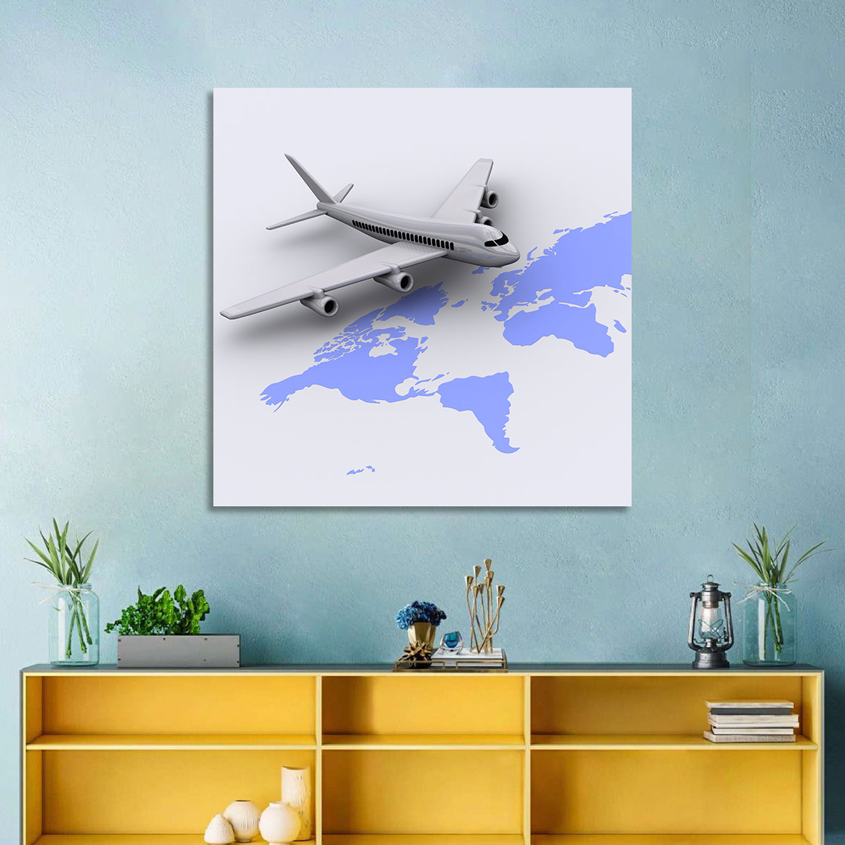 Airplane Over World Map Wall Art