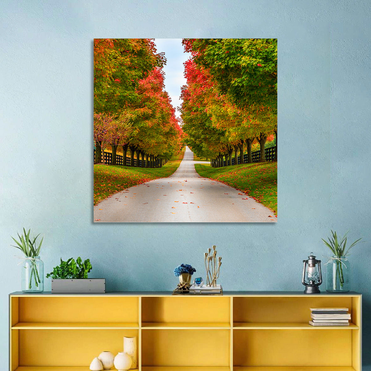Tree-lined Farm Lane, Kentucky Wall Art in a room, square