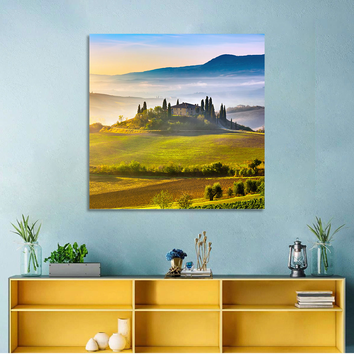 Tuscan Morning Landscape Wall Art in a room, square