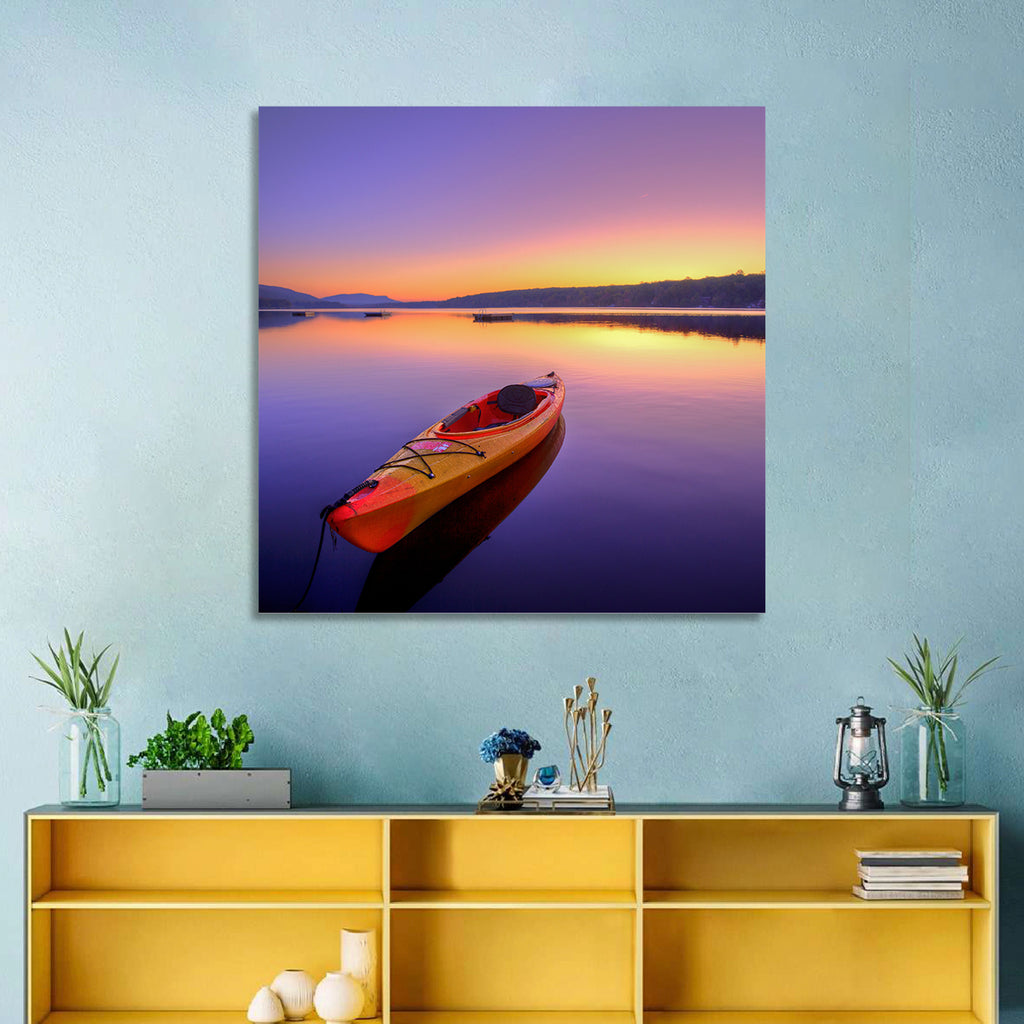 Bright Orange Kayak at Sunset Wall Art