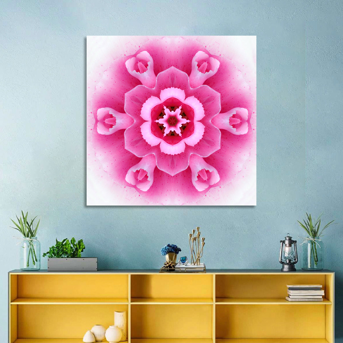 Pink Carnation Kaleidoscope Mandala Wall Art