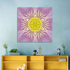 Kaleidoscopic Floral Mandala in Purple and Yellow Wall Art
