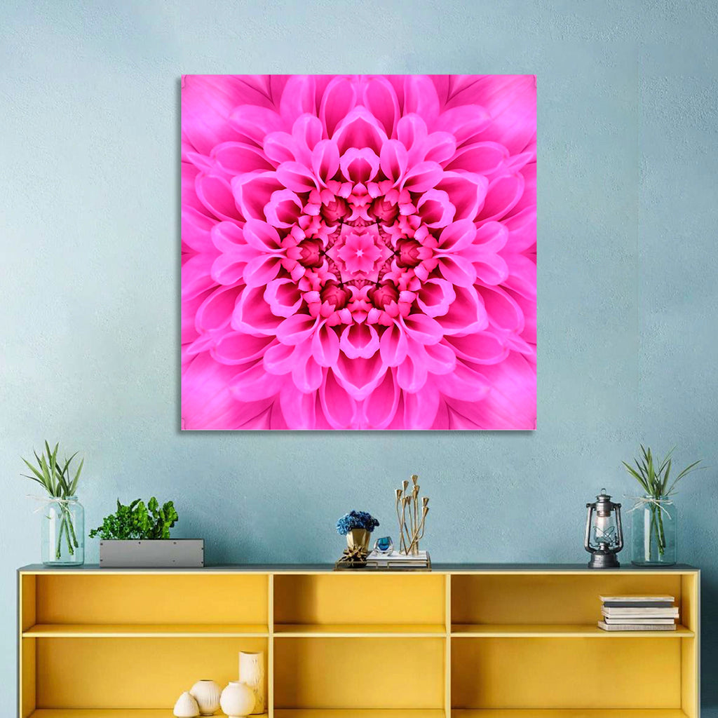 Kaleidoscopic Chrysanthemum Mandala in Magenta Wall Art