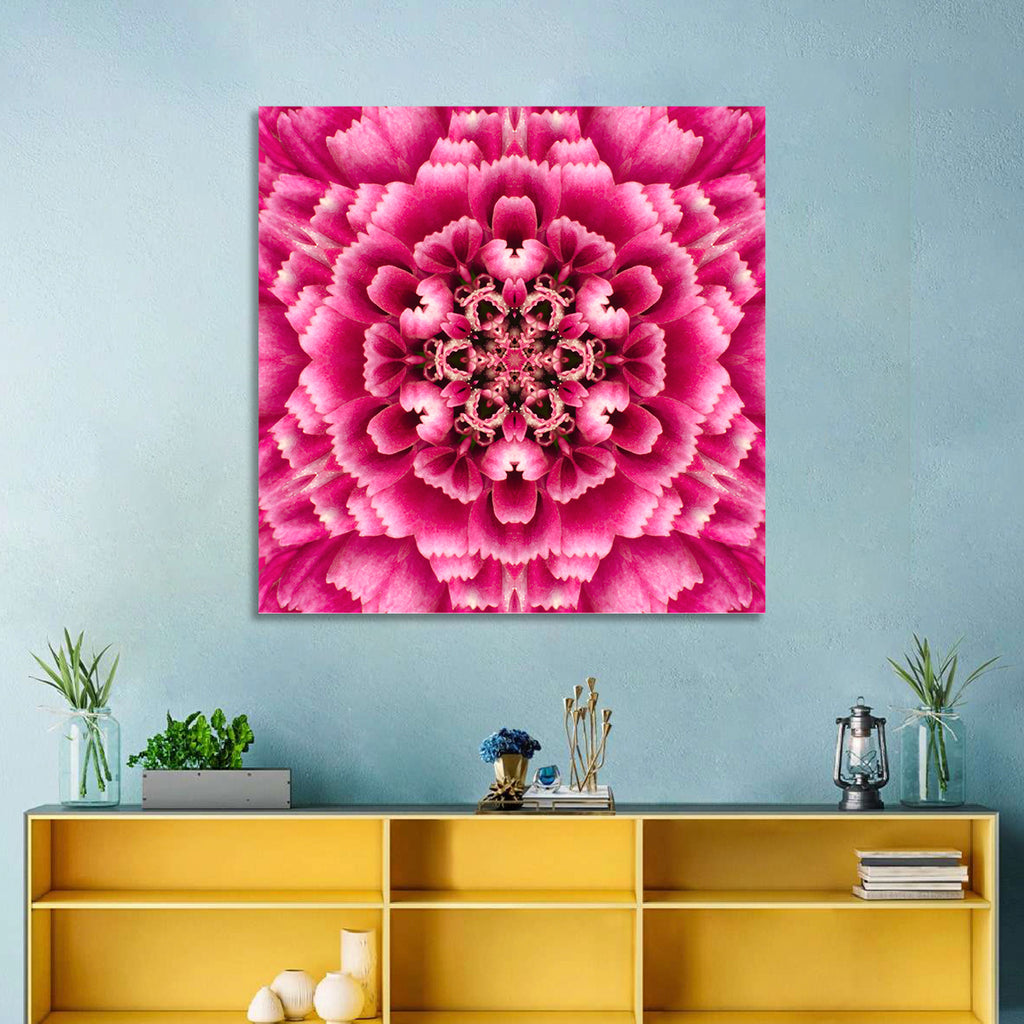 Kaleidoscopic Pink Chrysanthemum Mandala Wall Art