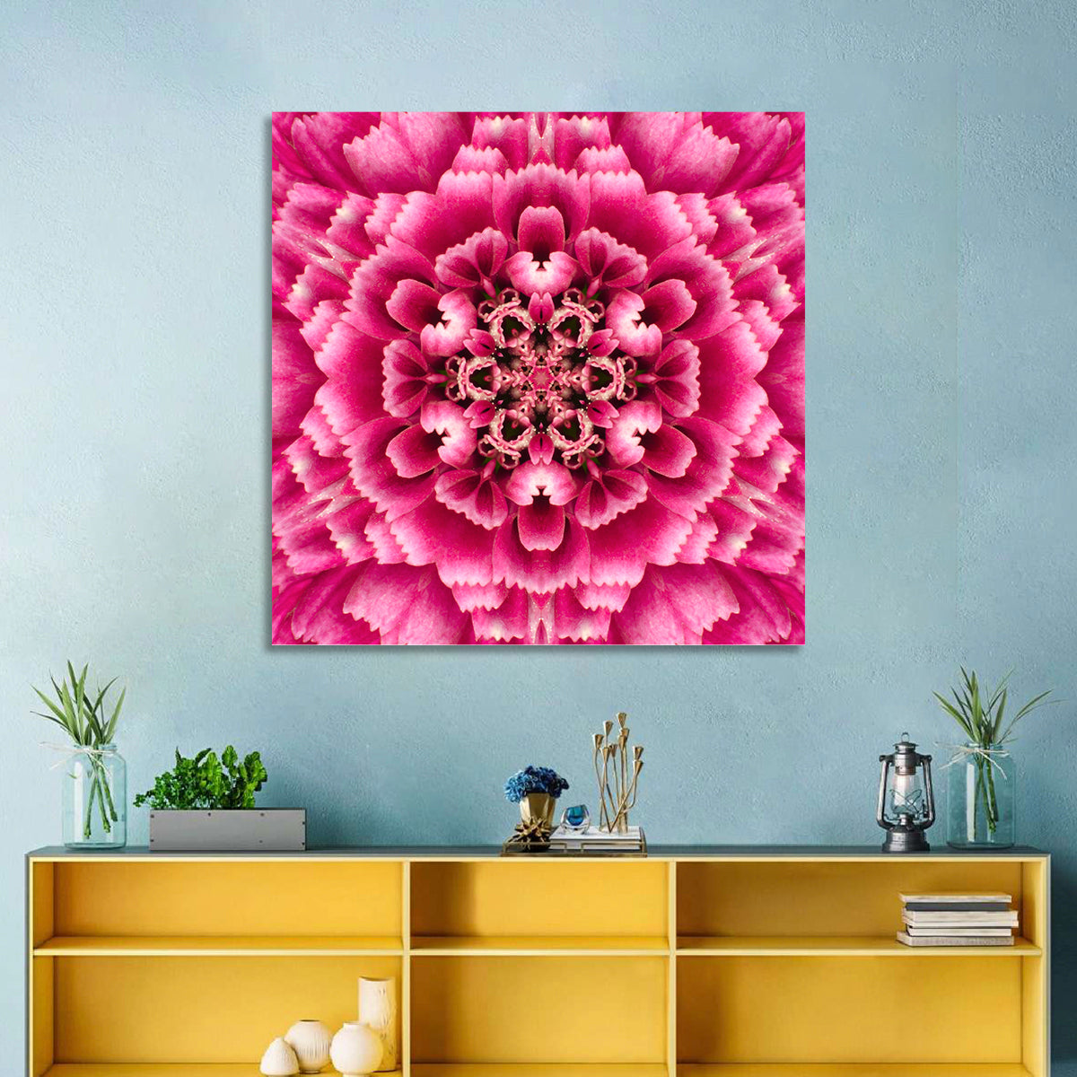 Kaleidoscopic Pink Chrysanthemum Mandala Wall Art