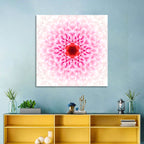 Pink Chrysanthemum Mandala with Deep Red Center Wall Art