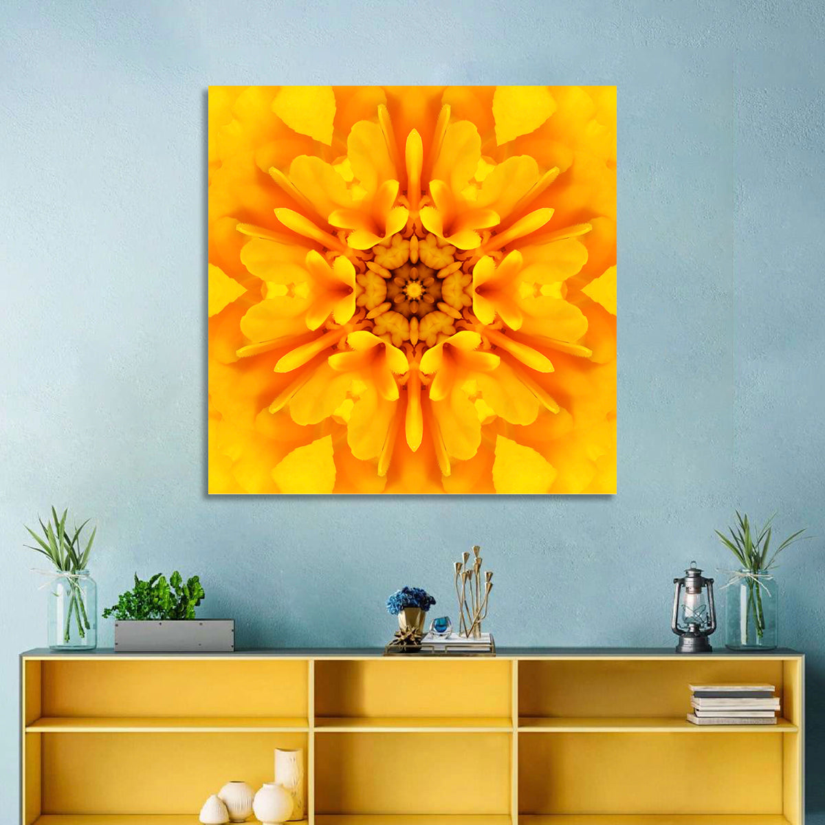 Golden Dahlia Mandala Wall Art