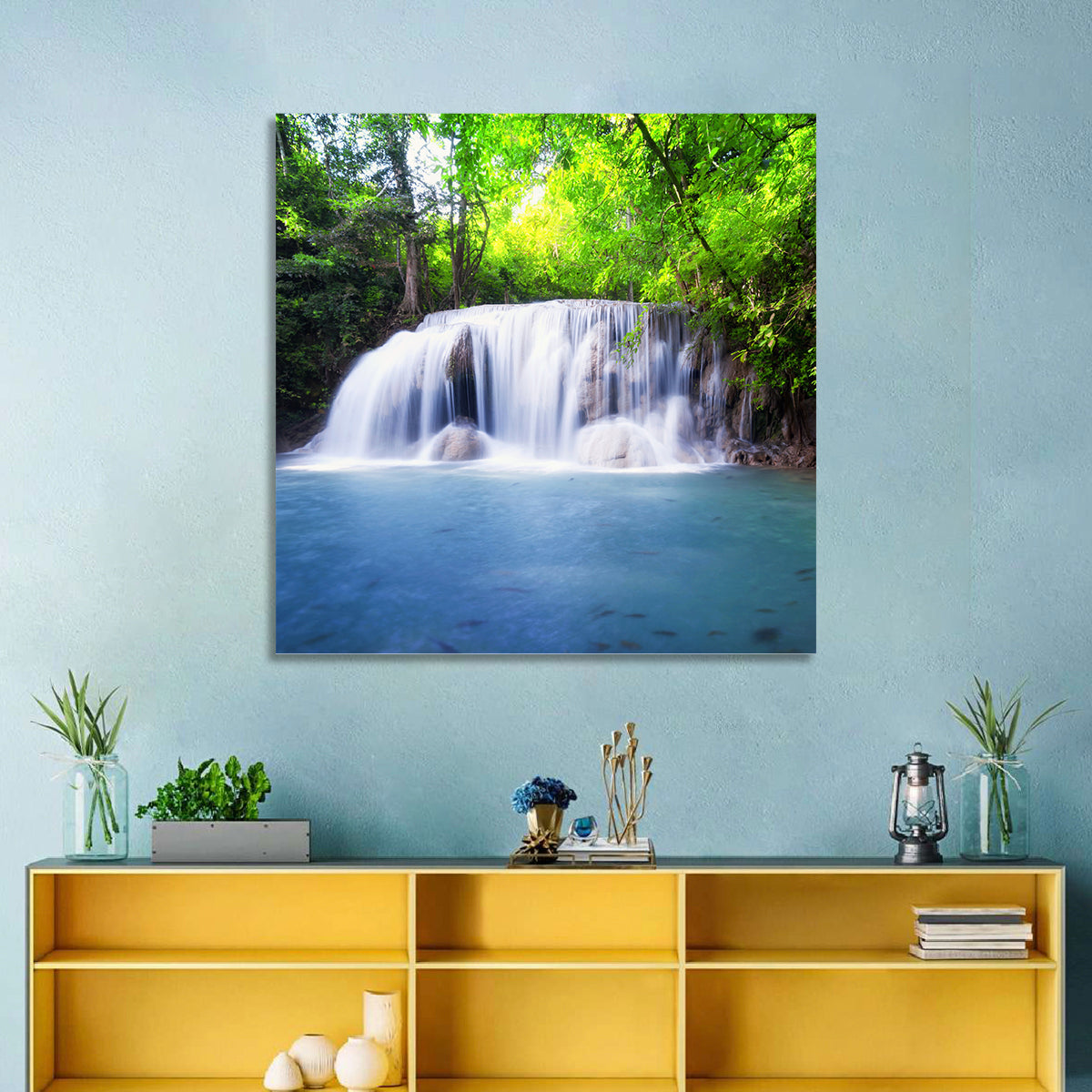 Erawan Waterfall Emerald Pool Wall Art in a room, square