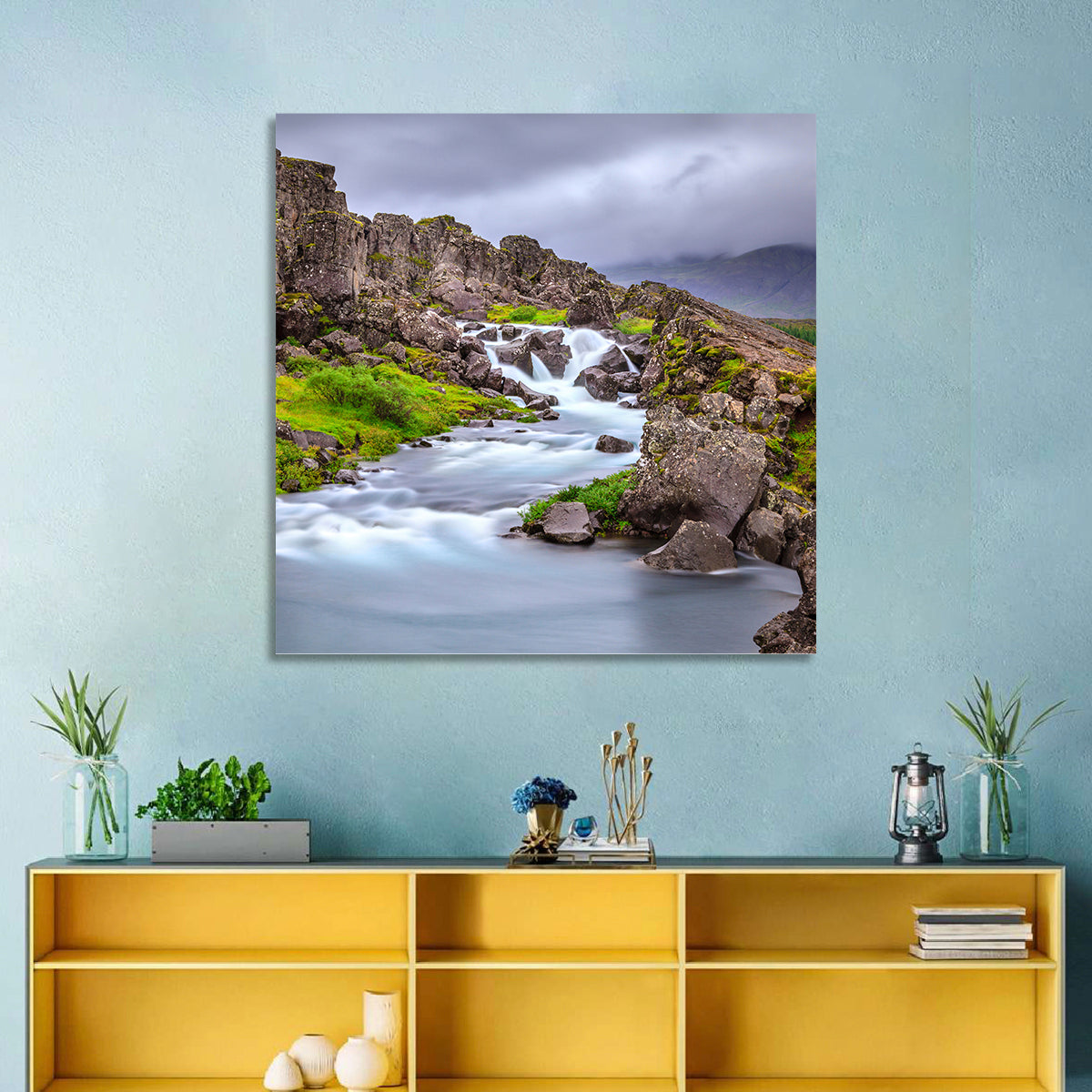 Öxarárfoss Stream, Þingvellir Wall Art in a room, square
