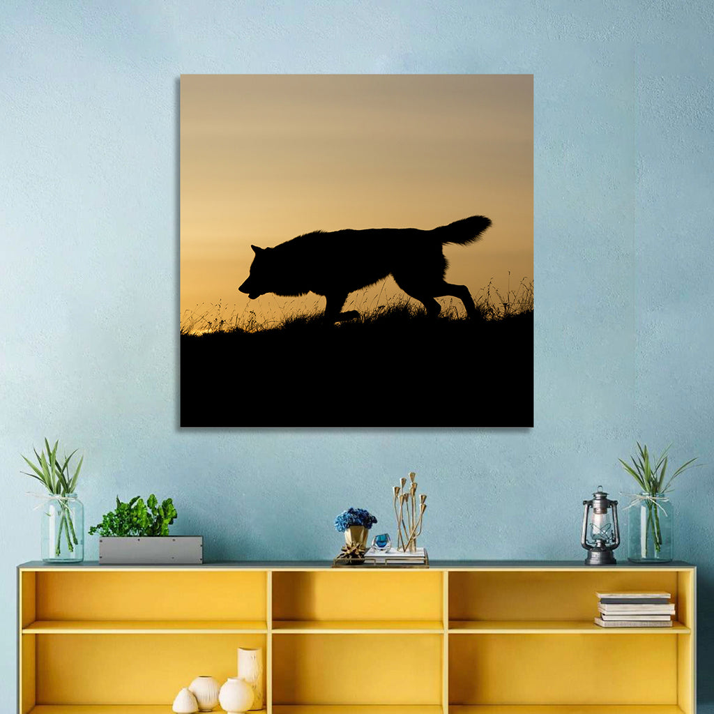 Wolf at Golden Horizon Wall Art