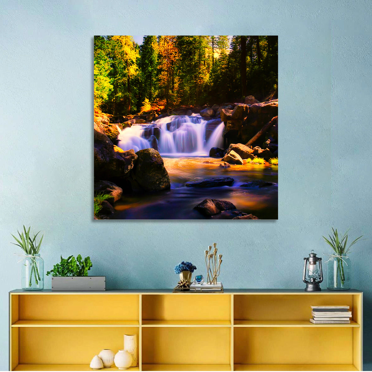 Autumn Mountain Waterfall Wall Art
