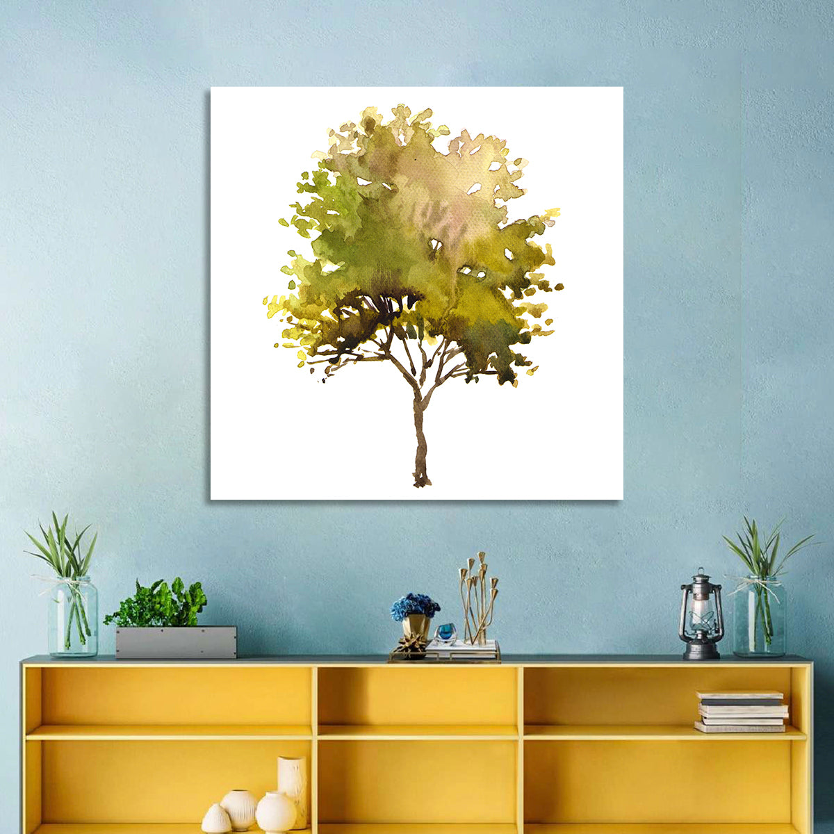 Olive Green Watercolor Tree Wall Art