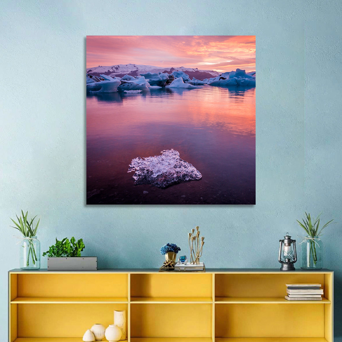 Jökulsárlón Dusk Lagoon Wall Art in a room, square