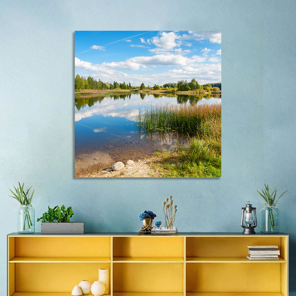 Paunkula Lake Reflections Wall Art in a room, square
