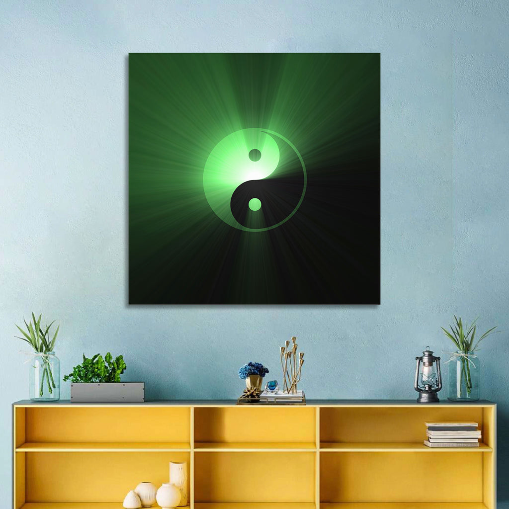 Green Glowing Yin Yang Wall Art