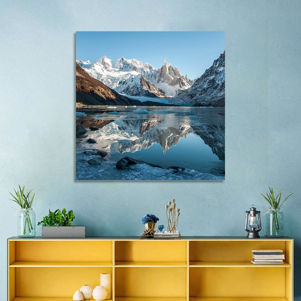 Cerro Torre Reflection, Laguna Torre Wall Art in a room, square