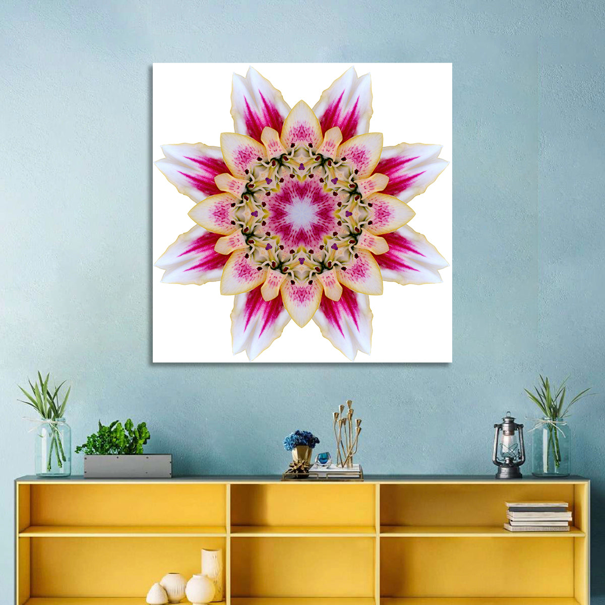 Pink Lily Star Mandala Pattern Wall Art