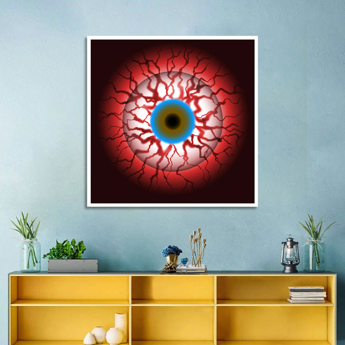 Close-up Eyeball Illustration Wall Art in a room, square