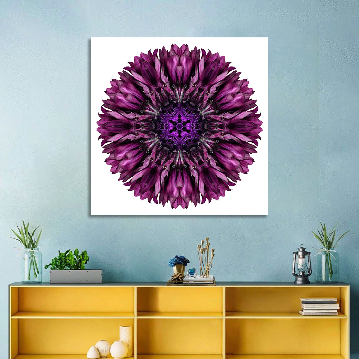 Purple Cornflower Kaleidoscope Mandala Wall Art