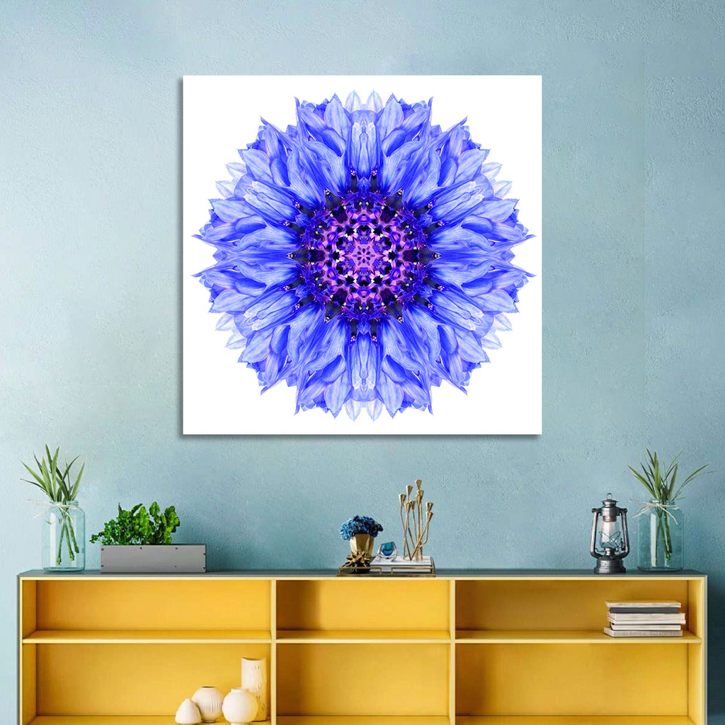Cornflower Mandala with Dark Violet Center Wall Art