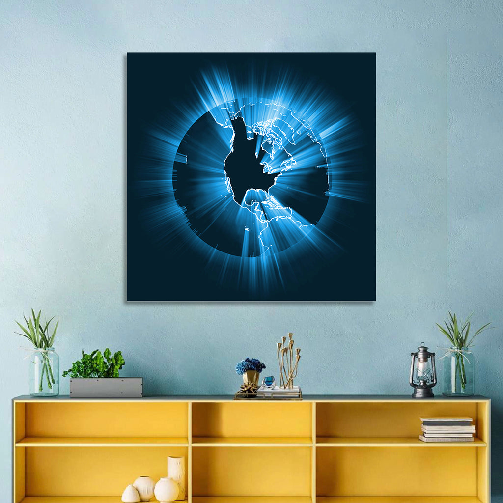 Glowing North America Globe Wall Art