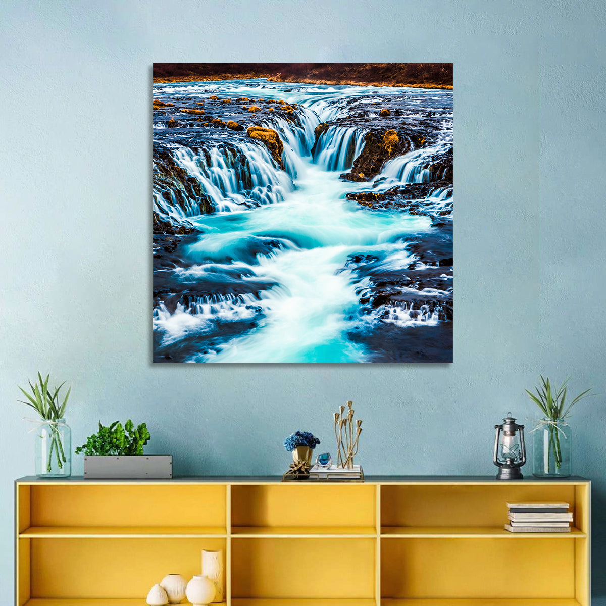Bruarfoss Multi Tier Waterfall Wall Art in a room, square