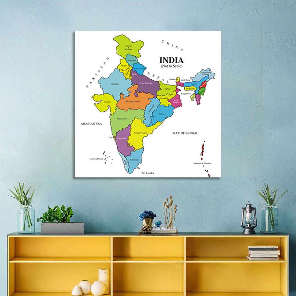 Colorful Political Map of India Wall Art