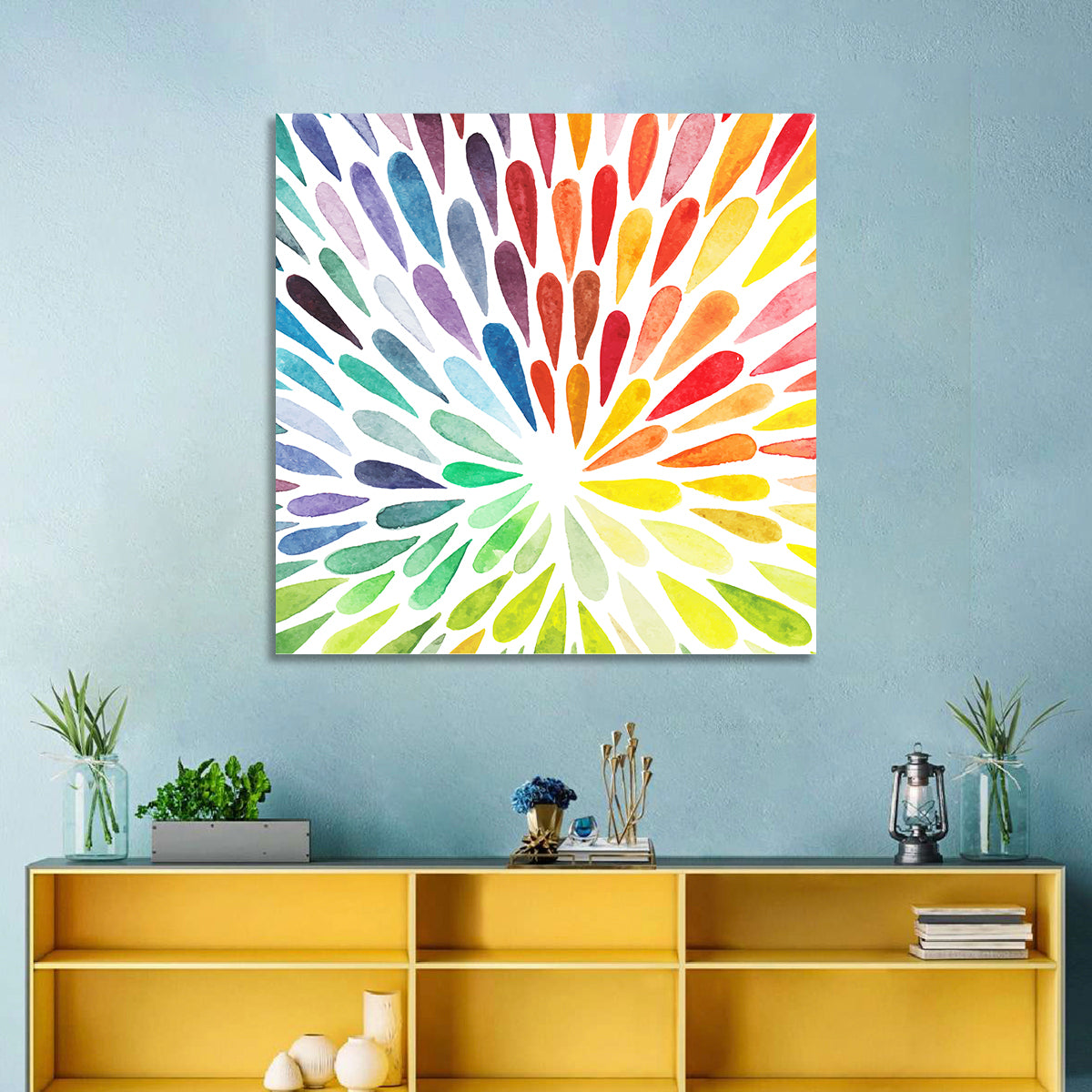 Watercolor Invasion Wall Art in a room, square
