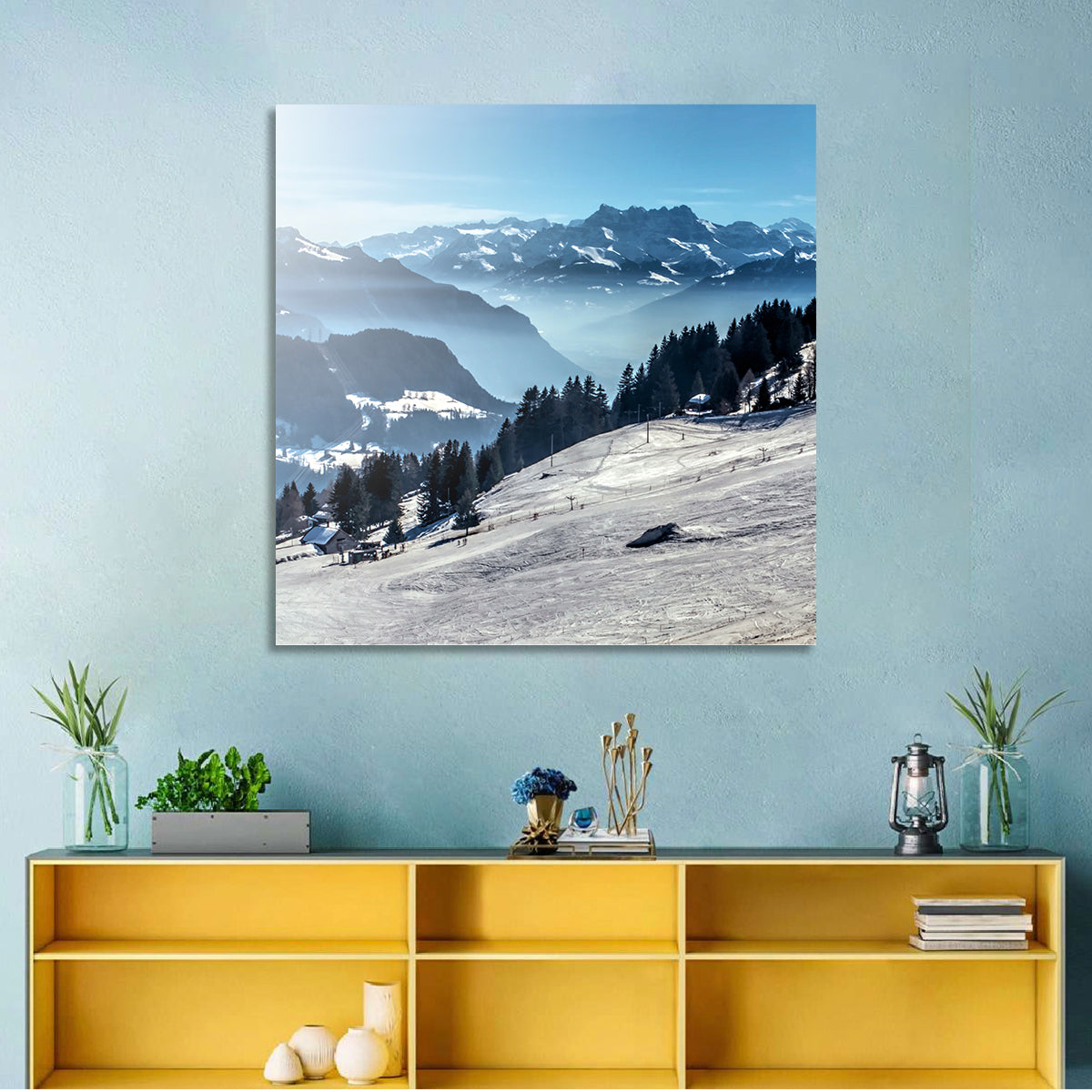 Sunlit Alpine Ski Slope Wall Art