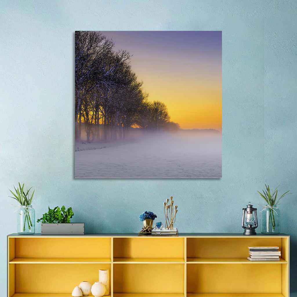 Winter Fog at Sunset Wall Art