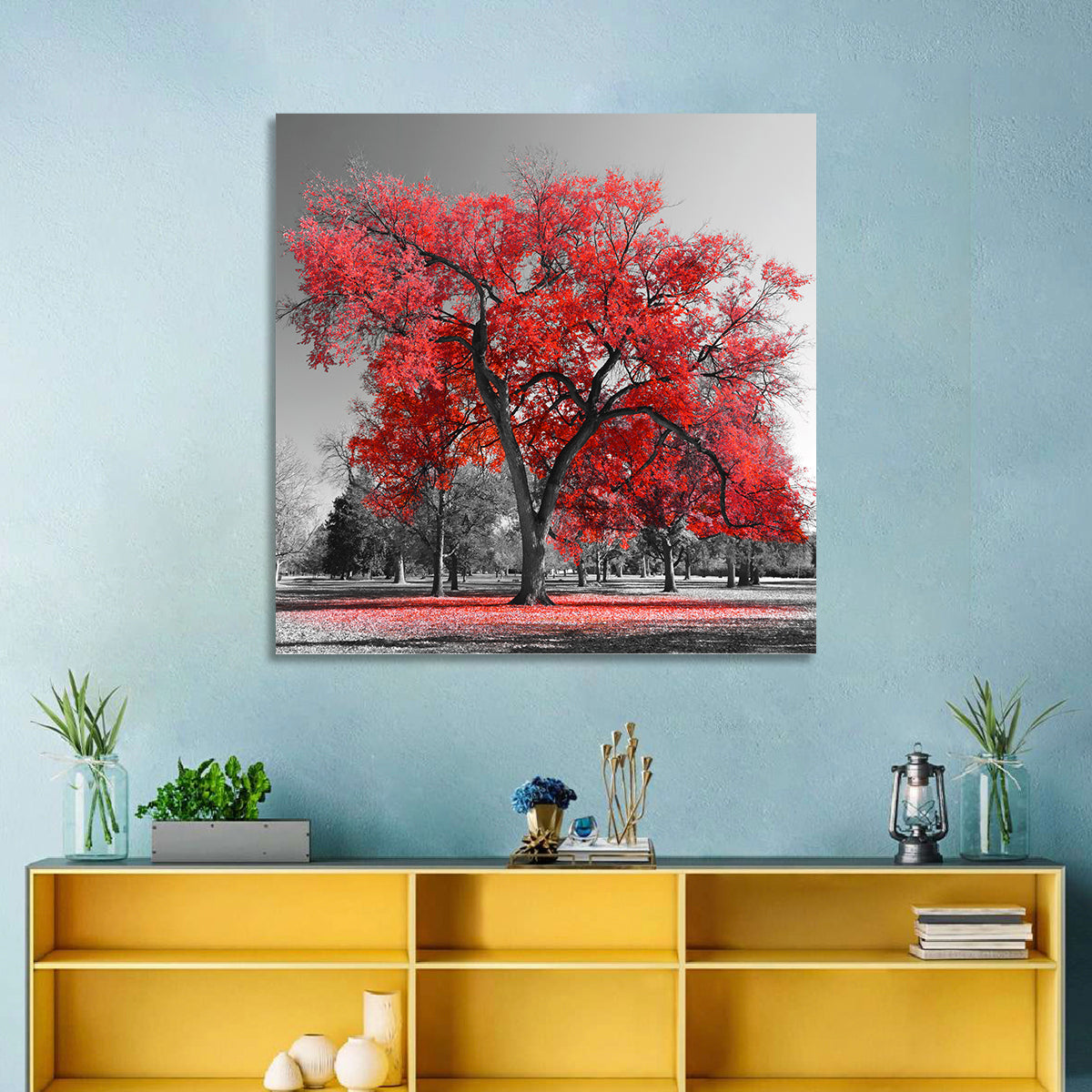 Winter Tree with Red Leaves Wall Art