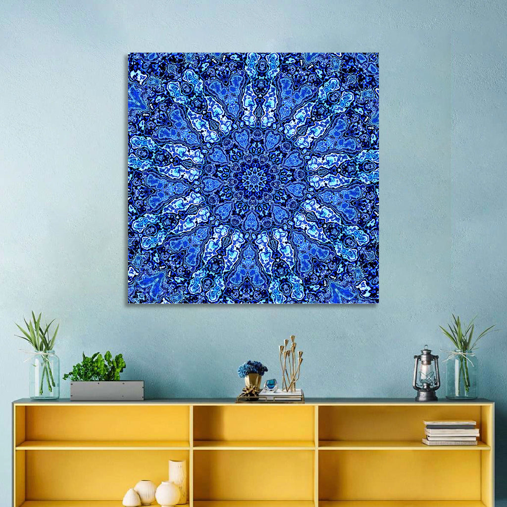Blue Fractal Mandala Wall Art