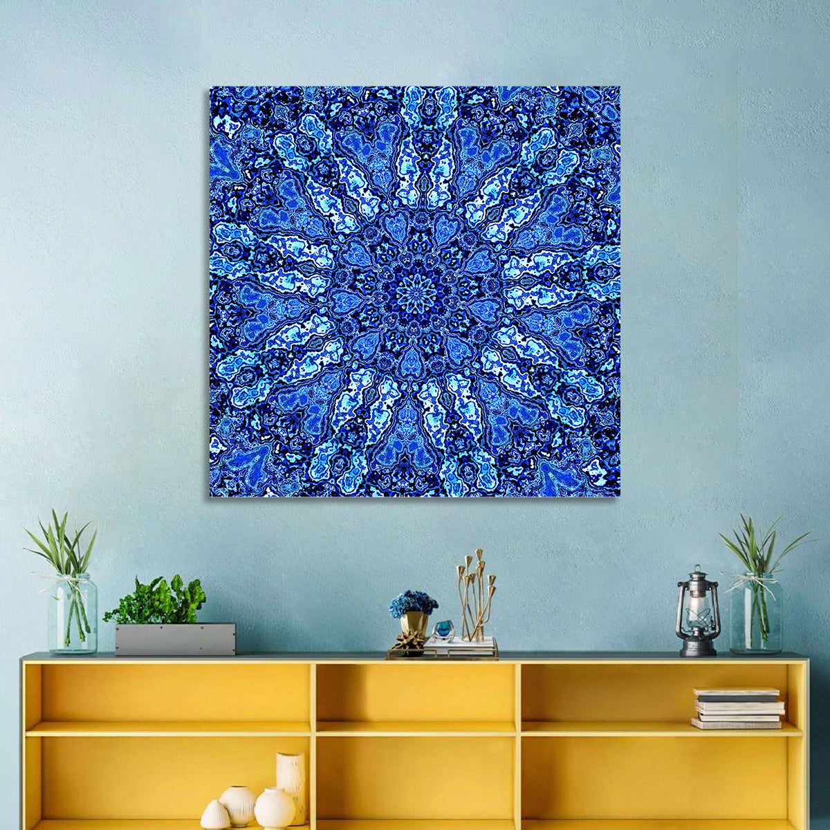 Blue Fractal Mandala Wall Art