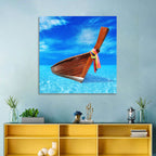 Long-tail Boat in Blue Sea Wall Art