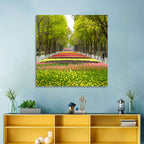 Tree-lined Tulip Garden Path Wall Art