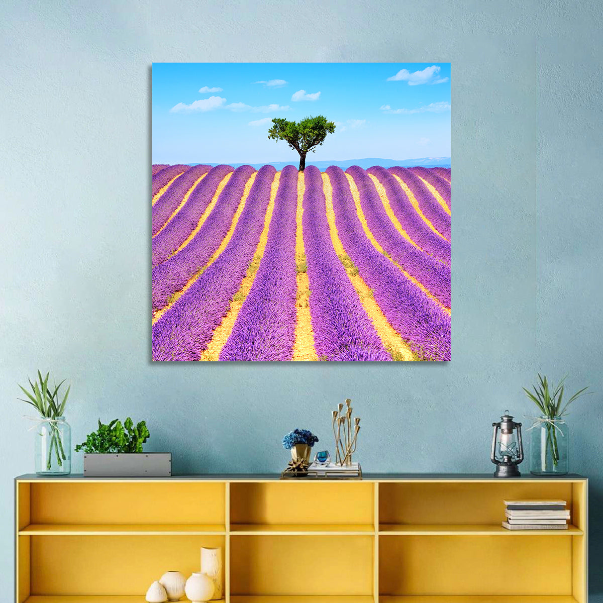 Lavender Field Wall Art in a room, square
