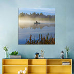 Misty Lake Fisherman Wall Art