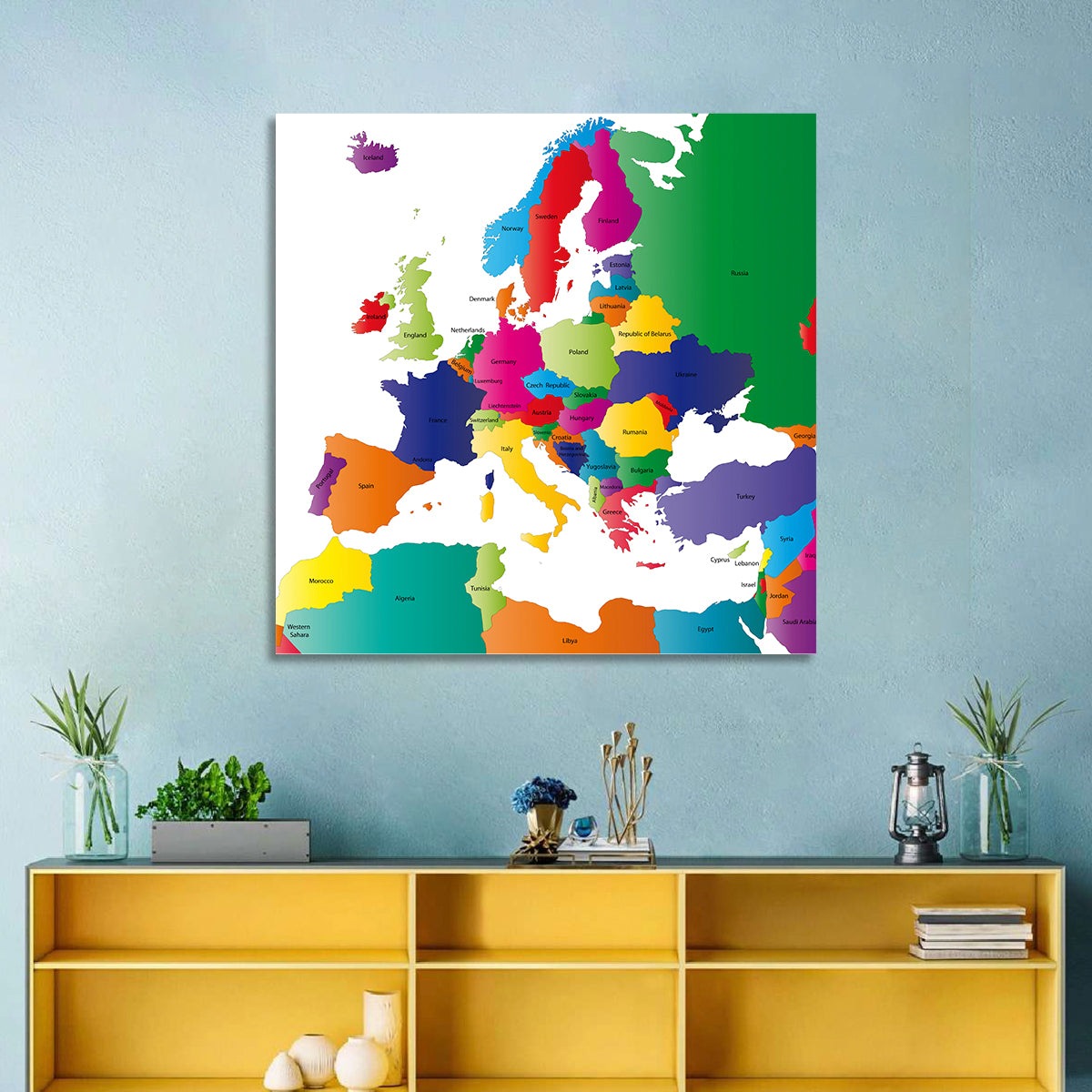 Modern Coloured Map of Europe Wall Art