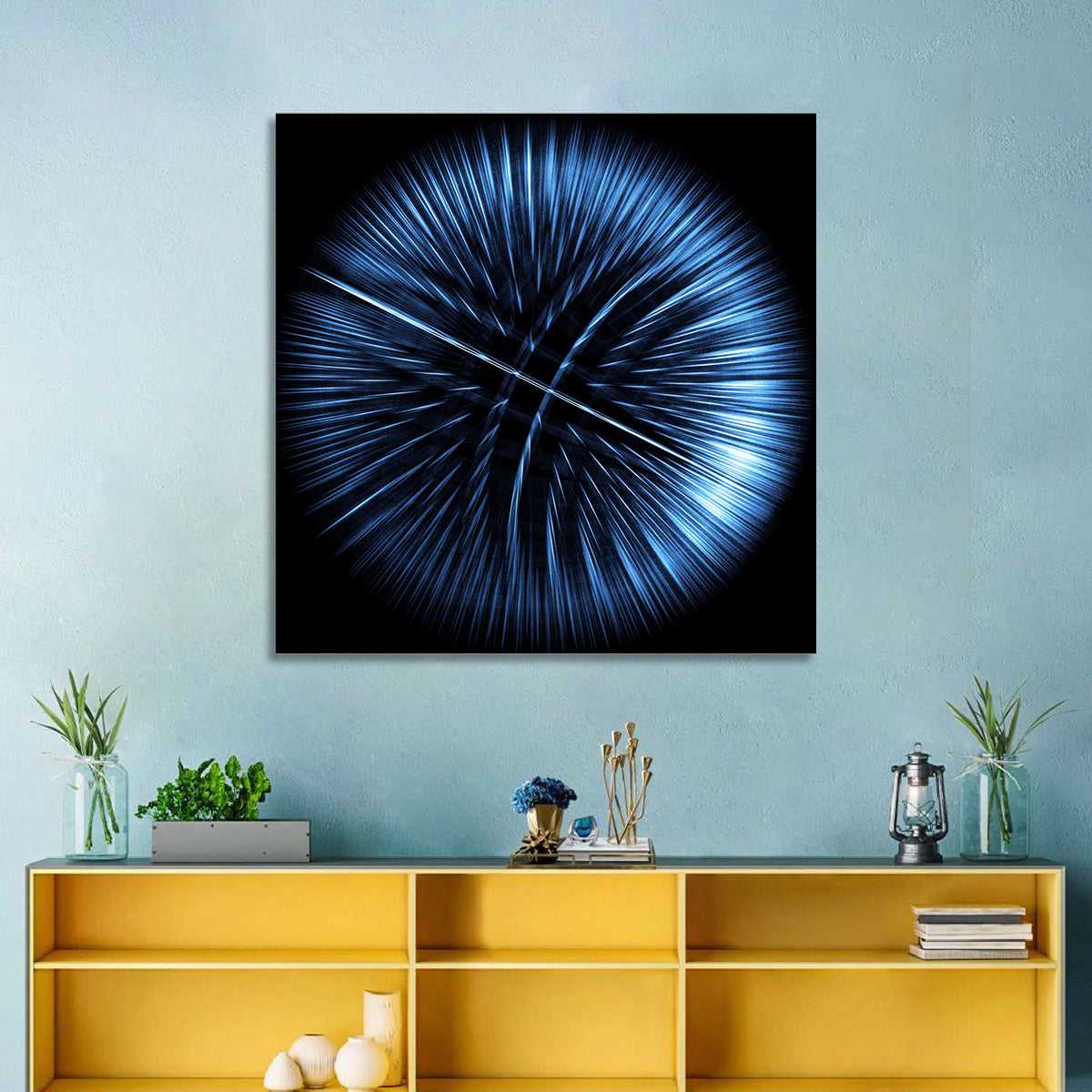 Glowing Blue Textured Sphere Wall Art