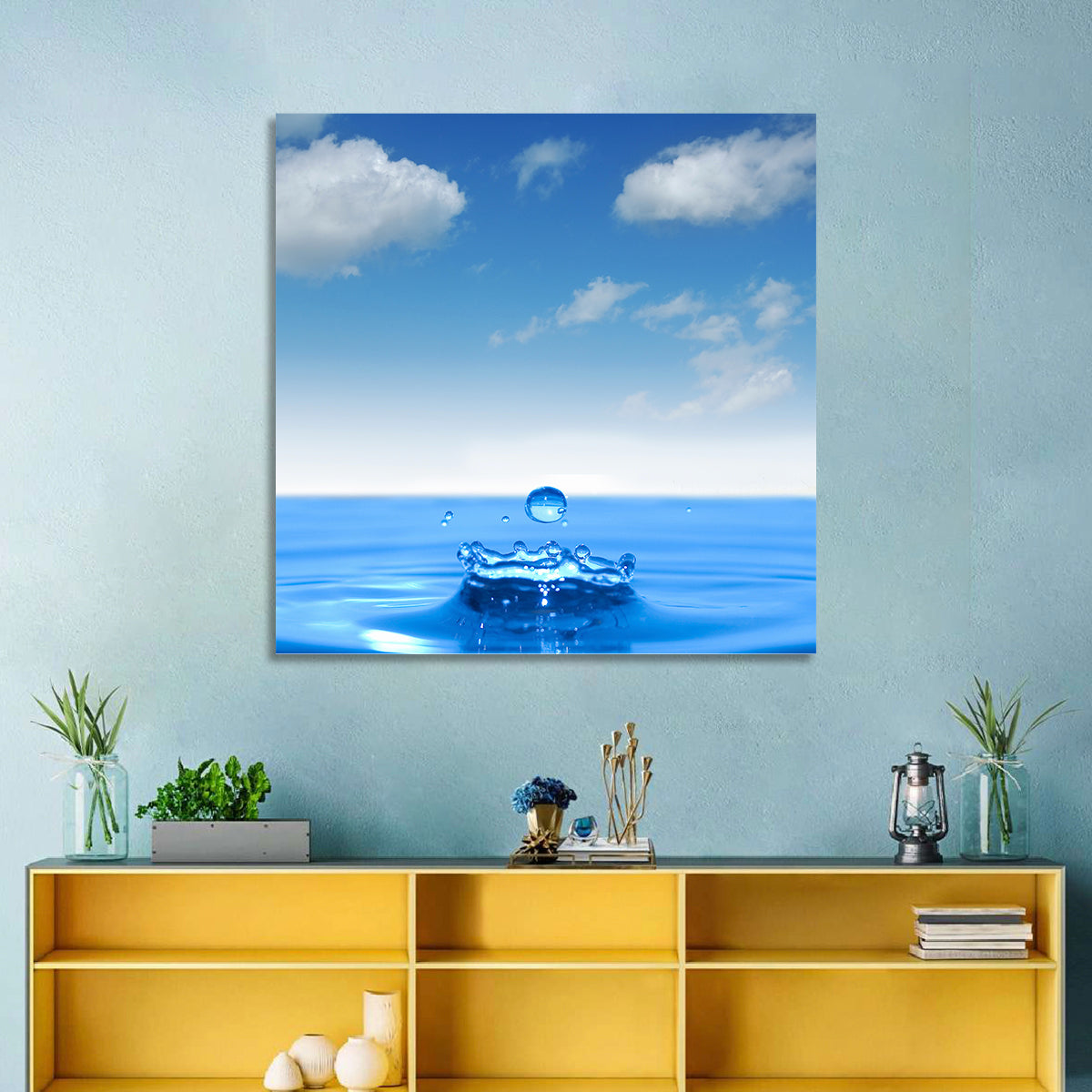 Ocean Water Drop Wall Art in a room, square