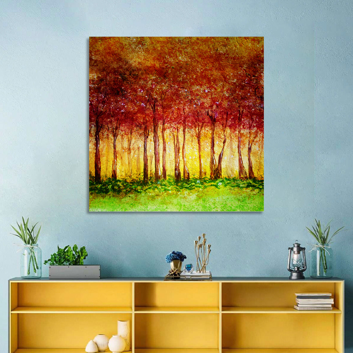 Autumn Tree Row Wall Art in a room, square