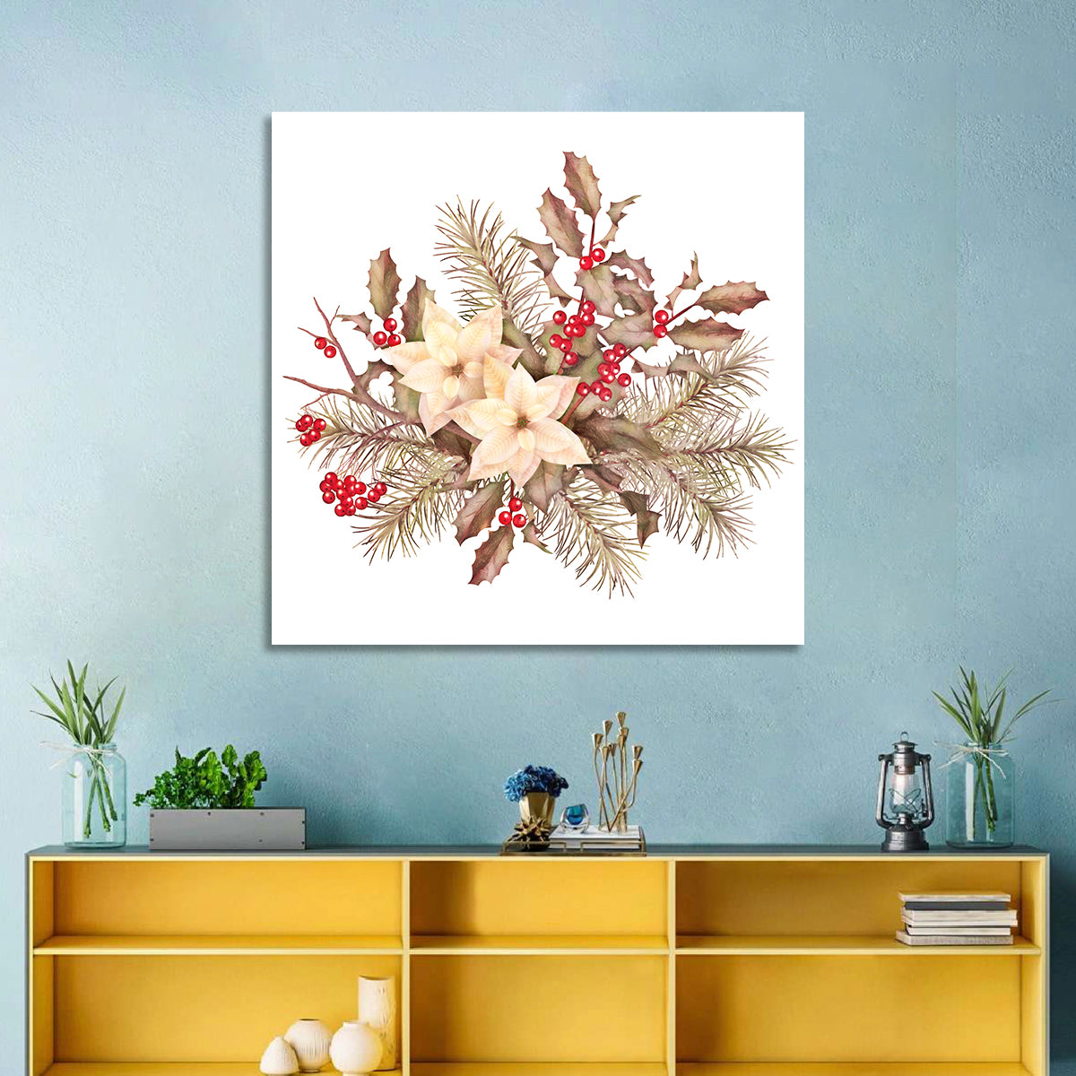 Retro Poinsettia Bouquet Wall Art