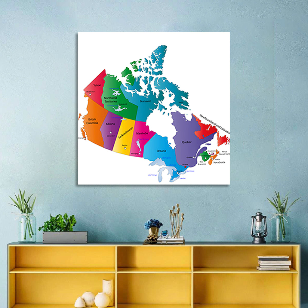 Colorful Canada Map Illustration Wall Art