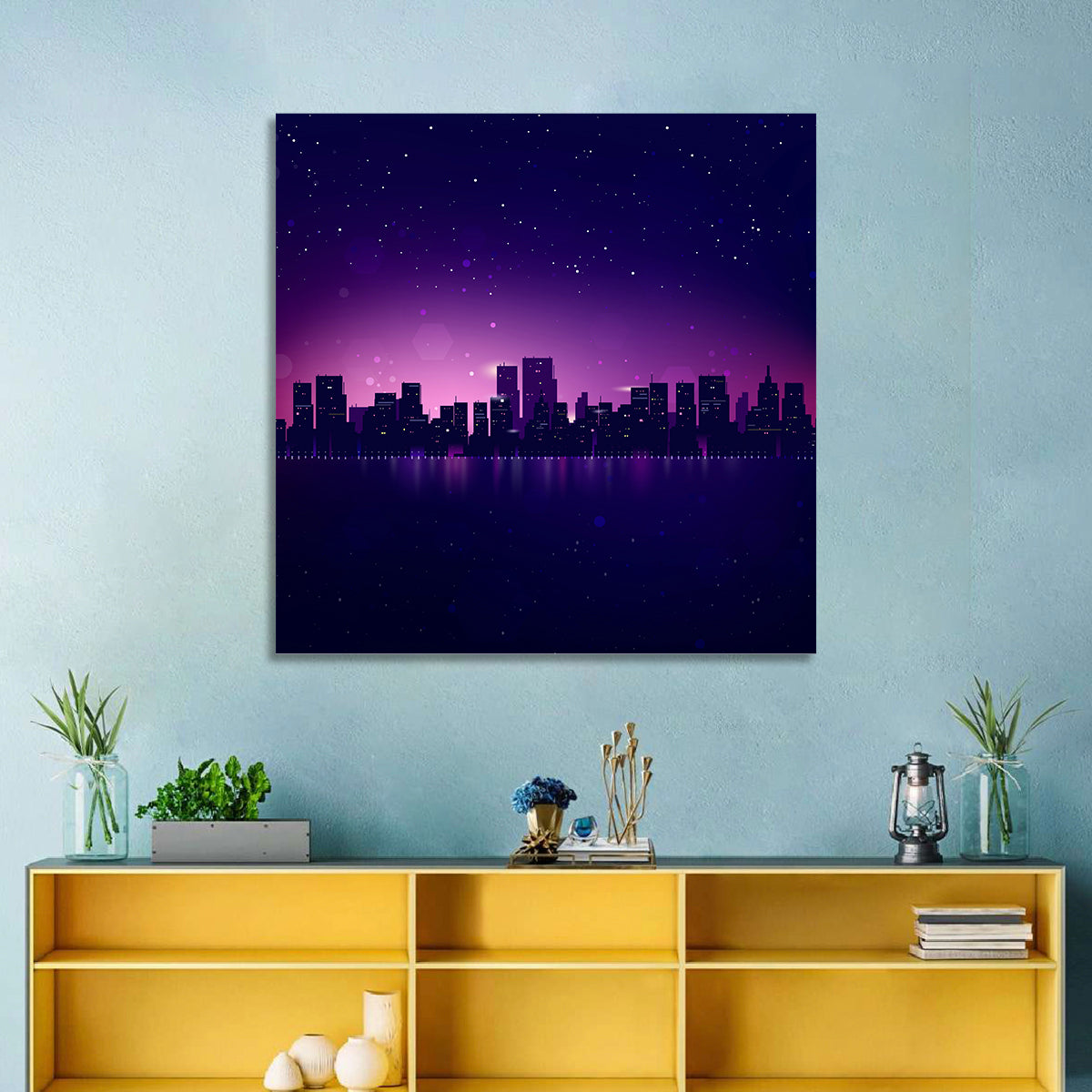 New York Night Skyline Wall Art in a room, square