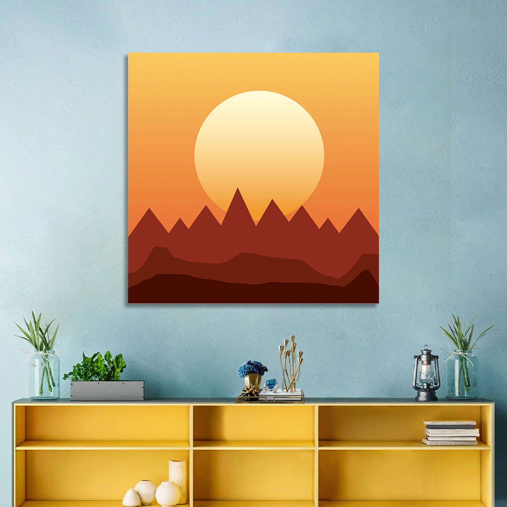 Geometric Mountain Sunset Wall Art